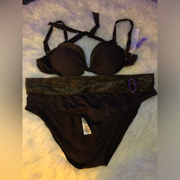 VENUS Brown Bikini Bottom with Glittery Band size 16 - Picture 2 of 13